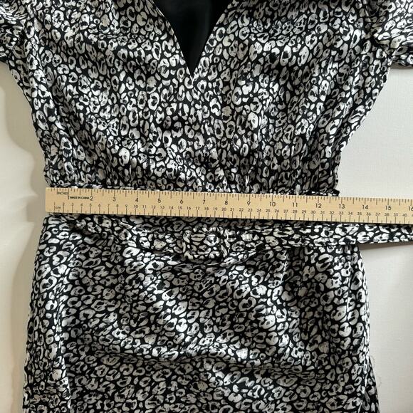 L'Academie Joyce Belted Mini Cocktail Dress Black White Abstract Cheetah Size S - Picture 15 of 16